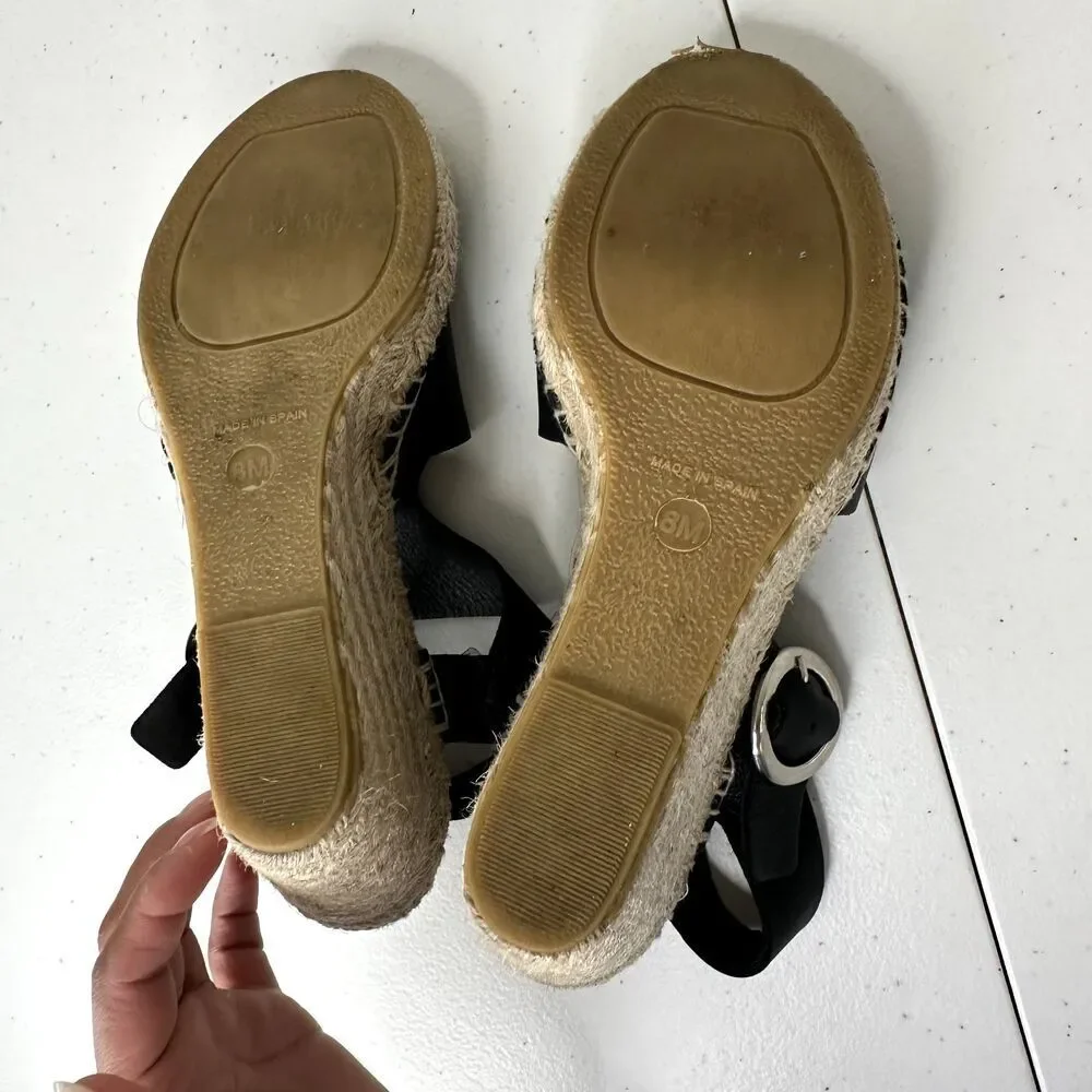 Via Spiga Nolan Black Leather Espadrille Wedge Sandal Women's Sz 8M $249MSRP